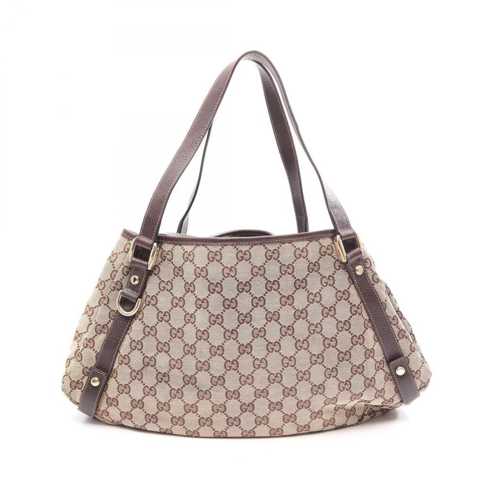 Gucci Abbey GG Canvas Leather Shoulder Bag Beige Brown